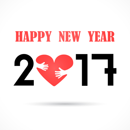 2,0,1 and 7 and heart hand sign with holiday background concept.Happy new year 2017 holiday background.2017 Happy New Year greeting card.Vector illustrationのイラスト素材