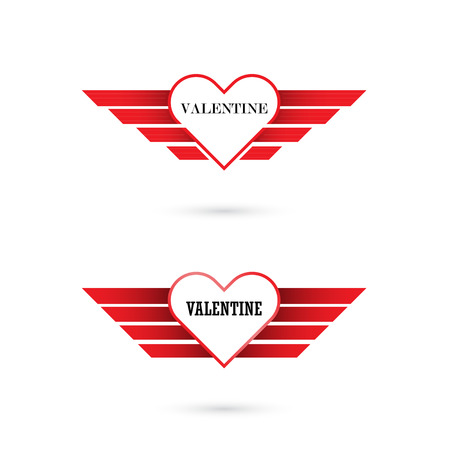 Valentine day heart with angel wings on background.Happy Valentines day lettering card.Happy holiday concept.Vector illustration.のイラスト素材