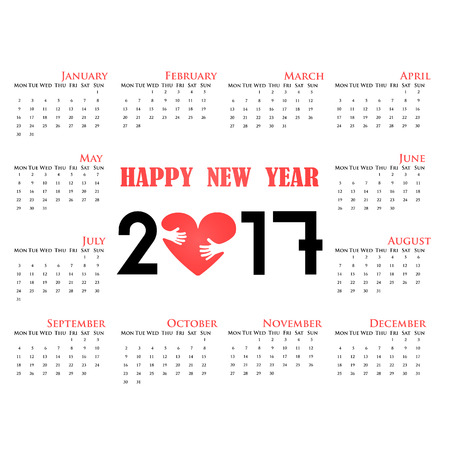 2017 Calendar Template.Calendar for 2017 year.Vector design stationery template.Week starts Monday.Flat style color vector illustration.Yearly calendar template.Calendar 2017 Set of 12 Months.のイラスト素材