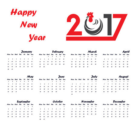 2017 Calendar Template.Calendar for 2017 year.Vector design stationery template.Week starts Monday.Flat style color vector illustration.Yearly calendar template.Calendar 2017 Set of 12 Months.のイラスト素材