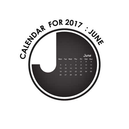 2017 calendar vector design stationery template.Calendar for june 2017.Vector illustration.のイラスト素材
