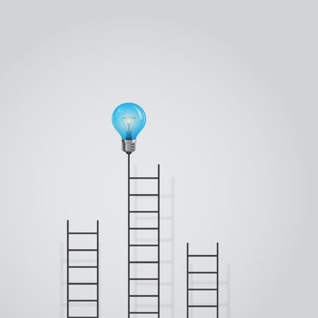 Creative light bulb and ladder sign.Ladder to success concept with idea light bulb icon.Creative idea and leadership concept.Business competition icon.Vector illustrationのイラスト素材