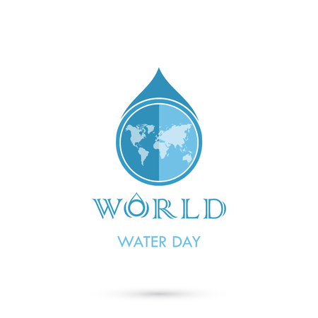 Water drop with world icon vector logo design template.World Water Day idea campaign for greeting card and poster.Vector illustrationのイラスト素材