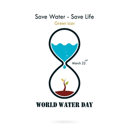 Water drop and sandglass icon with small tree iconのイラスト素材