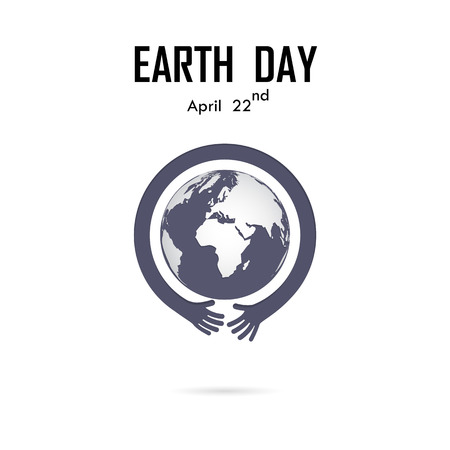 Human hand and globe icon vector logo design template.Earth Day campaign idea concept.Earth Day idea campaign for greeting Card,Poster,Flyer,Cover,Brochure,Abstract background.Vector illustrationのイラスト素材