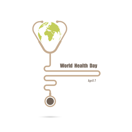 Globe sign and stethoscope vector logo design template.World Health Day icon.World Health Day idea campaign concept for greeting card and poster.Vector illustrationのイラスト素材