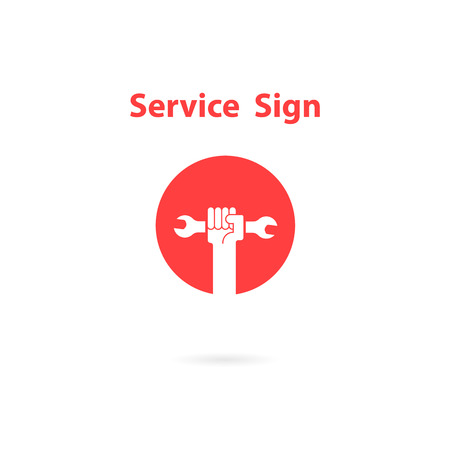 Human Hand icon and wrench vector logo design template. Service tool icon.Maintenance and Technical support concept.Vector illustration.のイラスト素材