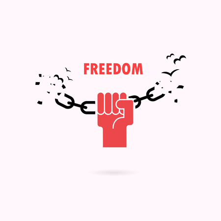 Human hands and broken chain with the bird symbolsのイラスト素材