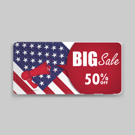 Gift voucher american flag background or certificate coupon template with clean premium modern pattern design.Independence day symbol.のイラスト素材