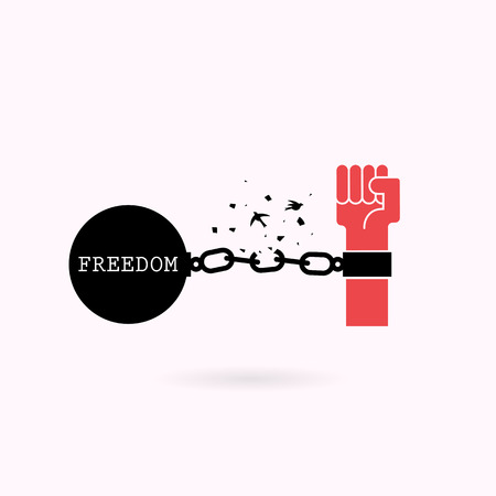 Human hands and broken chain with the bird symbols.Freedom or independence concept.Vector illustrationのイラスト素材