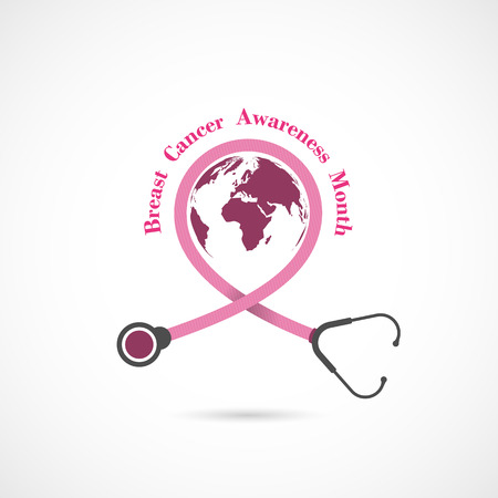 Breast Cancer October Awareness Month Campaign Background.Women health vector design.Breast cancer awareness logo design.Breast cancer awareness month icon.Realistic pink ribbon.Pink care logo.Vector illustrationのイラスト素材