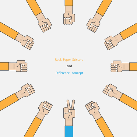 Rock Paper Scissors for it sign.Hand of business mans with Rock Paper Scissor hand game.How to play arm gestures.Rock Paper Scissor hand and difference concept.Vector illustrationのイラスト素材