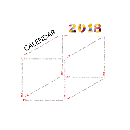 2018 Calendar Template.Square shape calendar.Yearly calendar template.Calendar 2018 Set of 12 Months.Vector illustration design stationery template.のイラスト素材