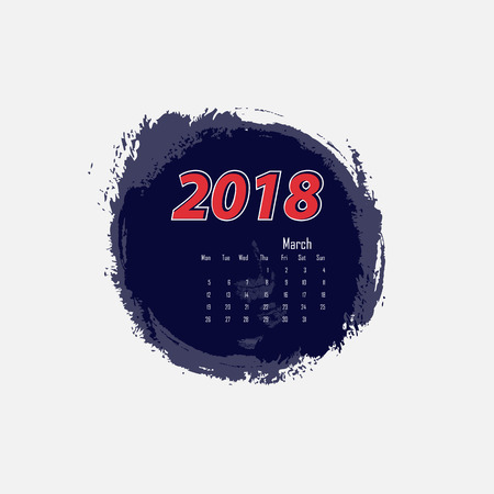 March 2018 calendar template. Starts from Monday.のイラスト素材