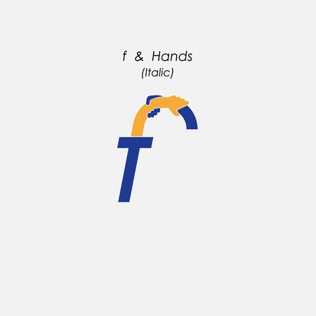 letter f & hands logo design vector template.Business offer or partnership symbol.Vector illustrationのイラスト素材