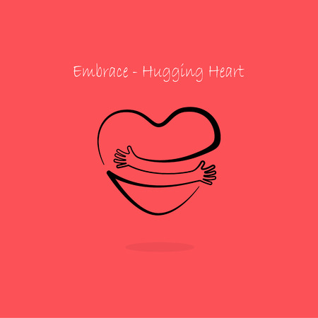 Embrace,Hugging heart symbol. Hug yourself. Love and Heart Care icon. Hand with Heart shape and healthcareのイラスト素材