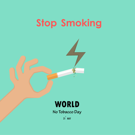 Human hands and broken cigarette icon with Quit Tobacco vector logo design template.May 31st World no tobacco day.No Smoking Day.No Tobacco Day Awareness Idea Campaign for Poster,Brochure,Abstract background.Vector illustration.のイラスト素材