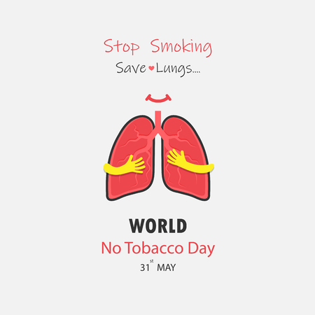 Lung cute cartoon character and Stop Smoking and Save Lungs vector design. May 31st World No Tobacco Day concept.のイラスト素材