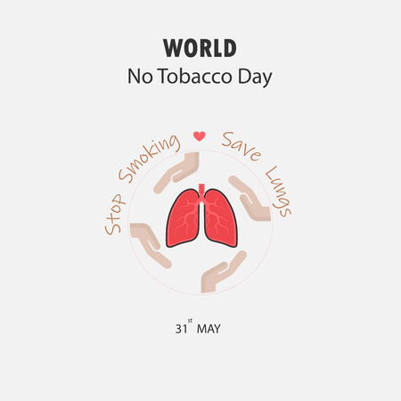 Hand and Lung cute cartoon character.Stop Smoking and Save Lungs vector design.May 31st World No Tobacco Day concept.のイラスト素材