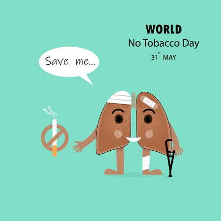 Damaged Lung cartoon character and Stop Smoking vector designのイラスト素材