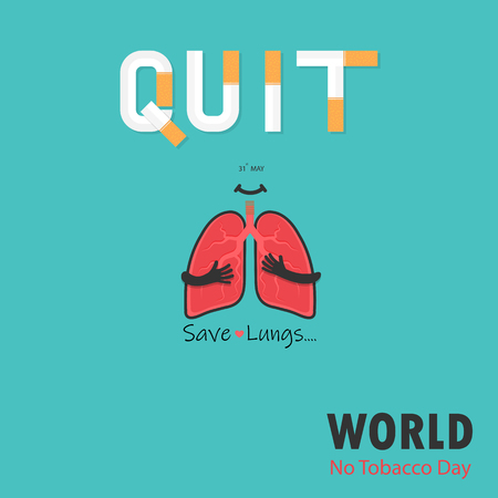 Lung cute cartoon character and Stop Smoking & Save Lungs vector design.May 31st World No Tobacco Day concept.No Smoking Day.No Tobacco Day Awareness Idea Campaign.Vector illustration.のイラスト素材