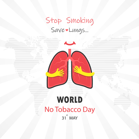 Lung cute cartoon character and Stop Smoking & Save Lungs vector design.May 31st World No Tobacco Day concept.No Smoking Day.No Tobacco Day Awareness Idea Campaign.Vector illustration.のイラスト素材