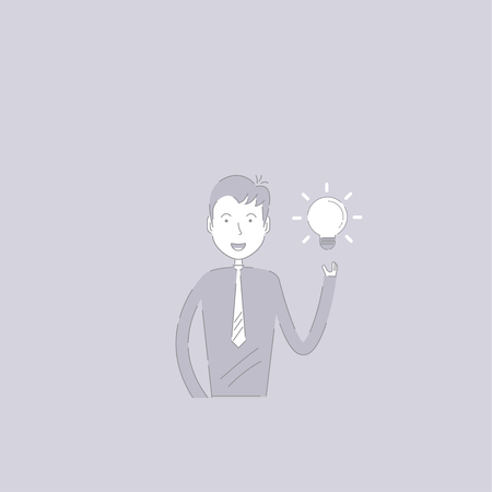 Businessman and Light Bulb idea concept.Creativity sign.Cartoon character.Businessman of good ideas.Successful businessman.Success,Achievement concept.Vector illustrationのイラスト素材