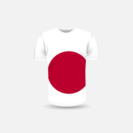 Men's T-shirt icon and Japan flag background.Round neck Jersey background.Front view.Shadows and highlights mock-up templates.White jersey mock up template design.Vector Illustrationのイラスト素材