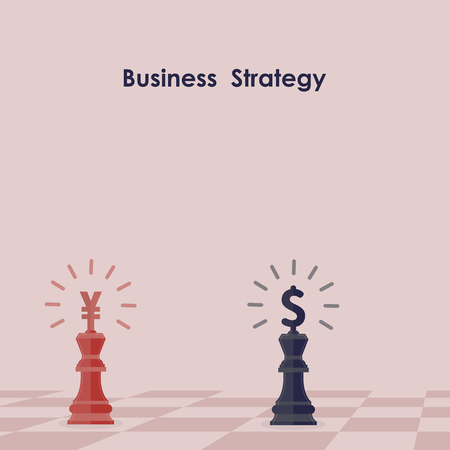 Blue and Red King of chess business strategy blackground.Yuan and Dollar trade competition.Cooperation & Reconciliation icon.Business enterprises Finance icon.Concept of Business success or leadership.Business strategy concept.Vector illustrationのイラスト素材