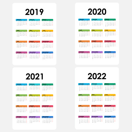 Calendar 2019,2020,2021 & 2022 template.Calendar design.Yearly calendar vector design stationery template.Vector illustration.のイラスト素材