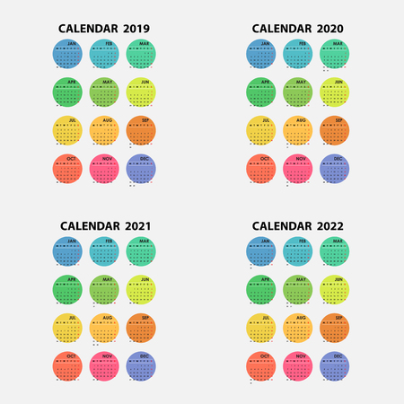 Calendar 2019, 2020, 2021 and 2022 Calendar template.Calendar design.Yearly calendar vector design stationery template.Vector illustration.のイラスト素材