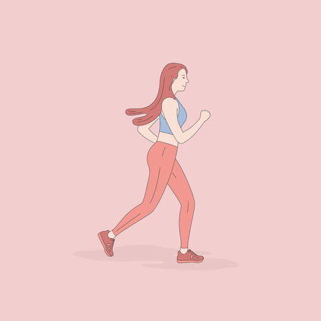 Woman jogging or running. Young beautiful woman jogging workout training. Healthy lifestyle and sport concepts. Vector design illustrations.のイラスト素材