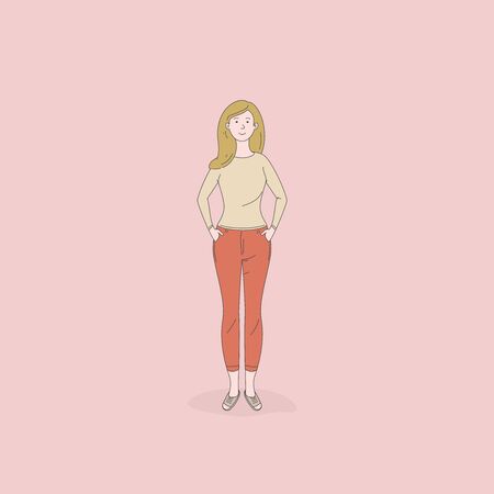 Cute woman standing poses isolated on background. Lifestyle concepts. Vector design illustrations.のイラスト素材