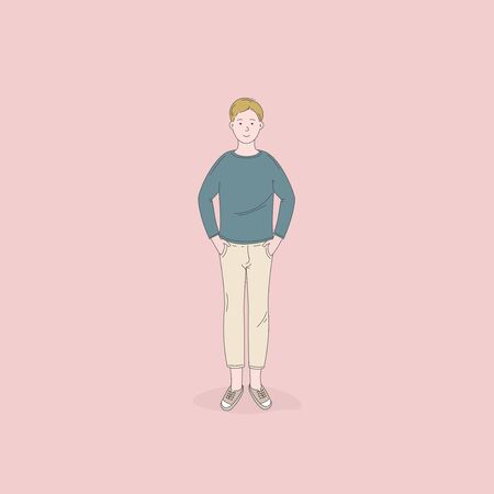 The man standing poses isolated on background.Lifestyle concepts.Vector design illustrations.のイラスト素材