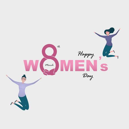 Eight Icon and Women with Pink Happy International Women's Day Design Elements.International Women's day symbol.Vector illustration.Design for international women's dayのイラスト素材