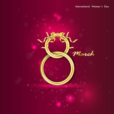 Abstract Golden Greeting card. Golden number eight and glitter gold greeting on background. International Happy Women's Day. 8th of March holiday backgroundのイラスト素材
