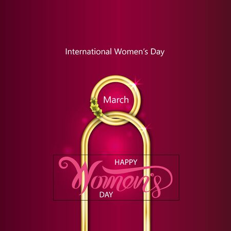 Abstract Golden Greeting card. Golden number eight and glitter gold greeting on background. International Happy Women's Day. 8th of March holiday vector illustration backgroundのイラスト素材