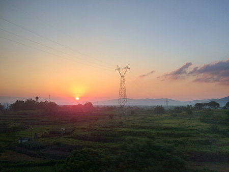 Sunset in rural areaの写真素材