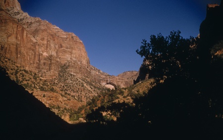 Distance view of Sandstone cliffs in Zion National Park, Utahの写真素材