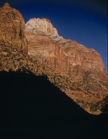 Red Cliff in Zion National Park against the blue sky, Zion National Park, Utahの写真素材