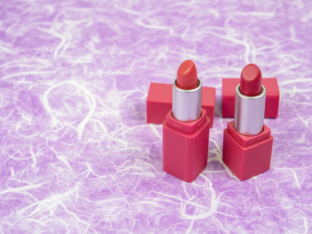 Colorful lipsticks on Makeup tableの写真素材