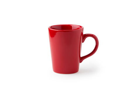 Red cup coffee isolated on white backgroundの写真素材