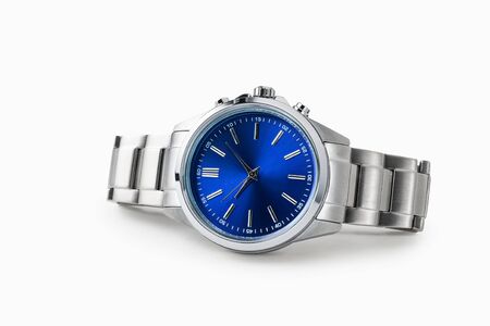 Luxury watch isolated on white background.  Blue watch. Clean watch. Men watch.の写真素材