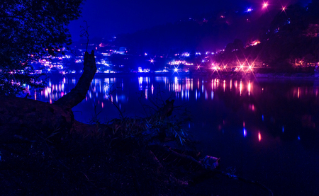 Nainital Lake Night View Uttrakhand Indiaの写真素材