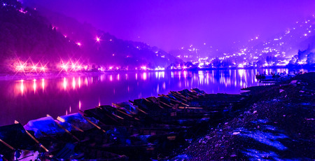 Night View of Naini Lake in Nainital Uttrakhandの写真素材