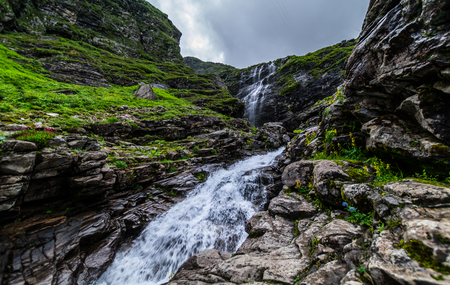 Beautiful Waterfall in The Way of Hemkund Shahib, Uttrakhandの写真素材