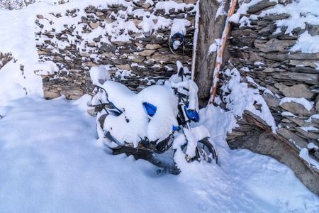 MotorBike - Winter Spiti - Dhankarの写真素材