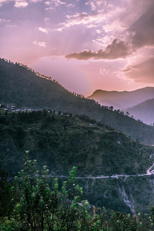 Sunset in Sankri Range, Uttrakhand, Indiaの写真素材