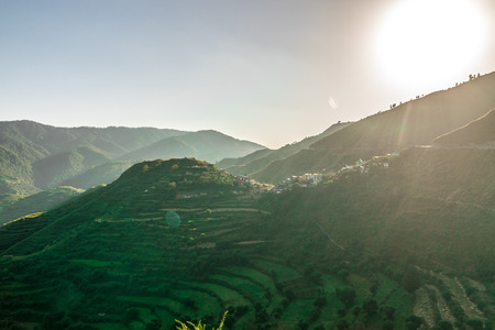 Sunset in Tehri Garhwal, Uttrakhand, Indiaの写真素材