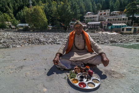 Gangotri, Uttrakhand, india - October 8, 2018 : Pandit ji at Gangotri Temple - Uttrakhand